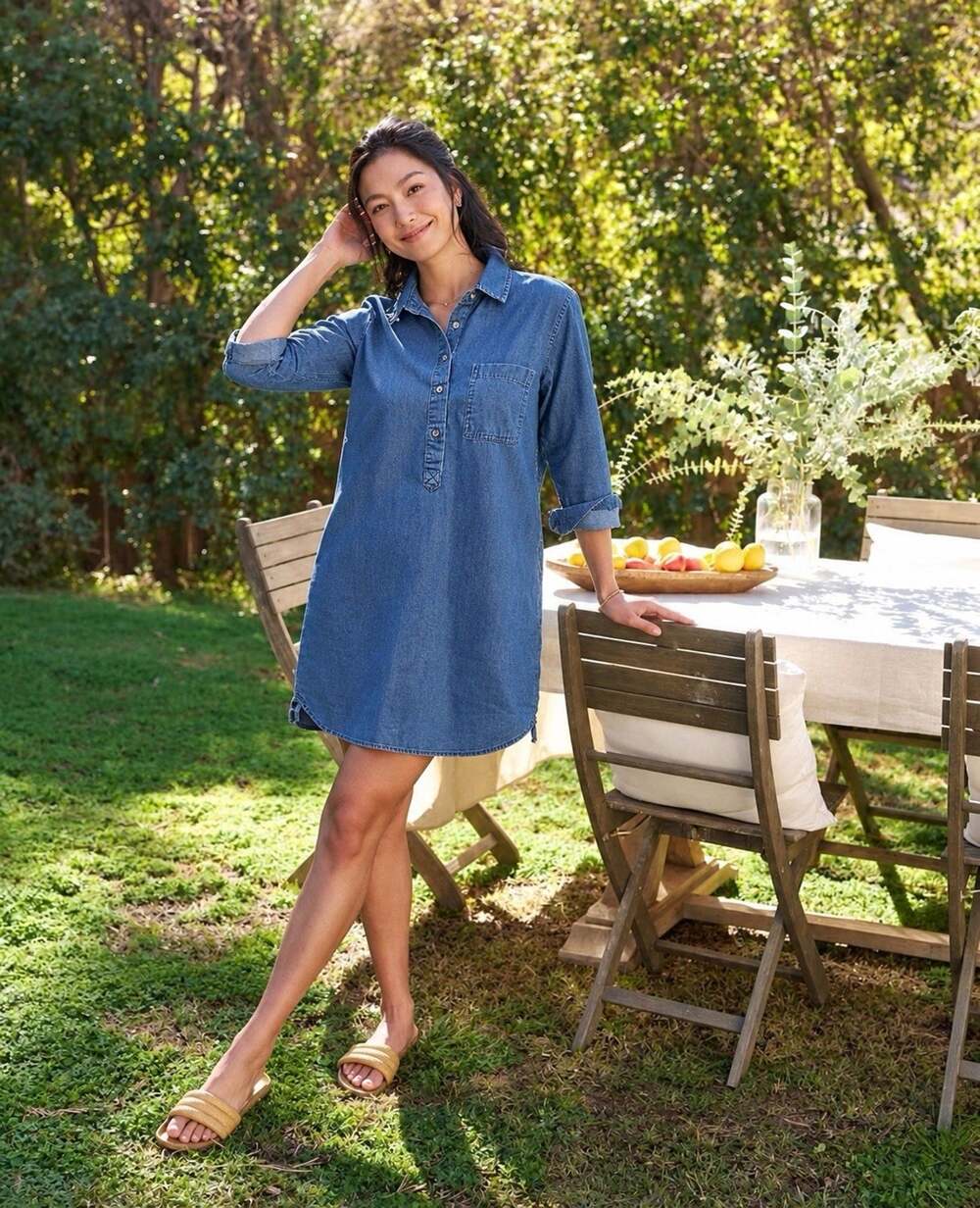 Old Navy Denim Shirt Dress Womens Small Blue 100% Cotton Long Sleeve Mini